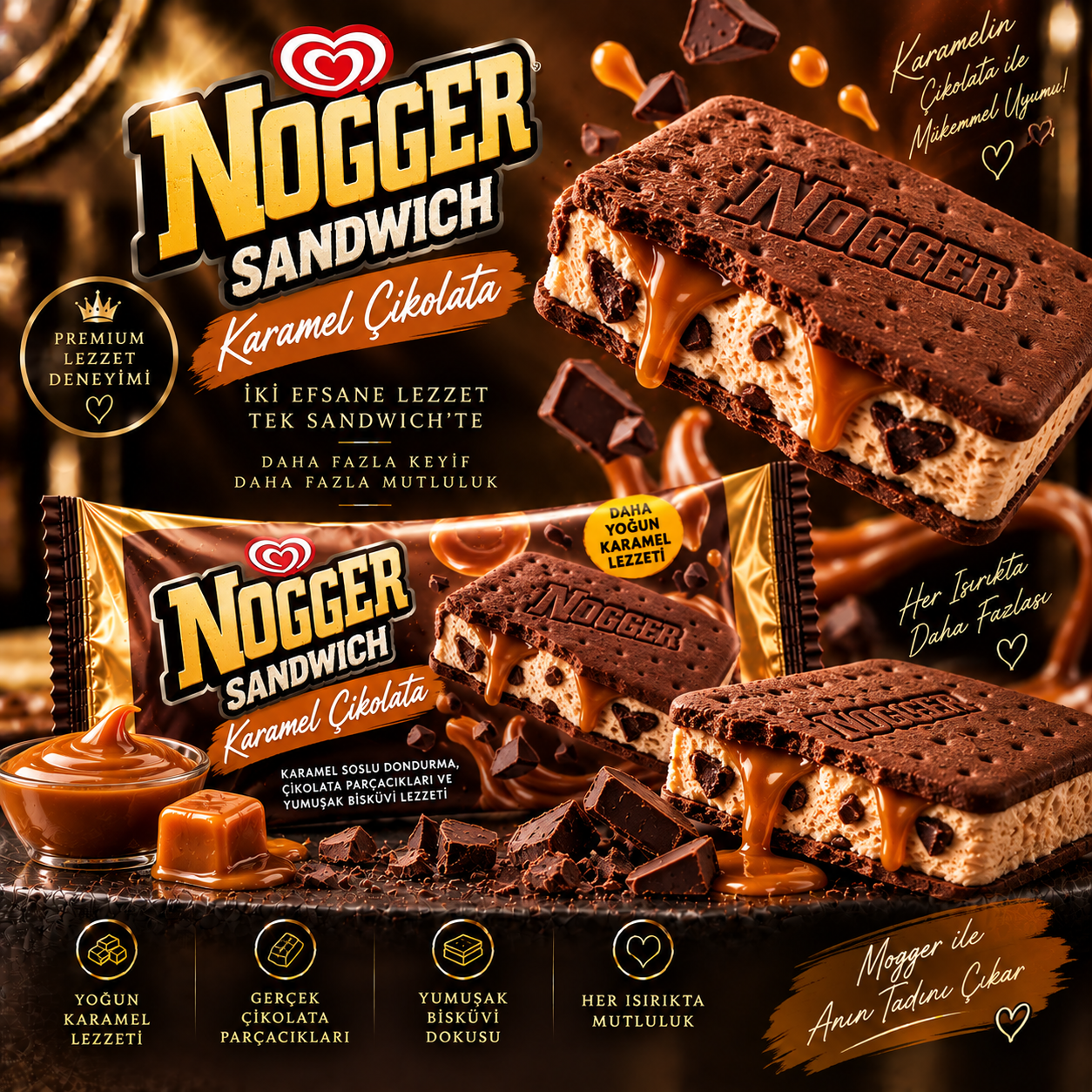 nogger sandwich karamel cıkolata