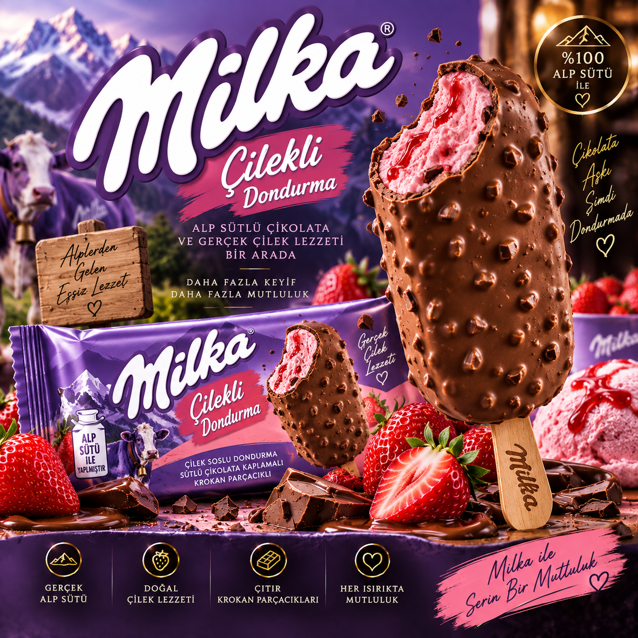 Milka çilekli dondurma